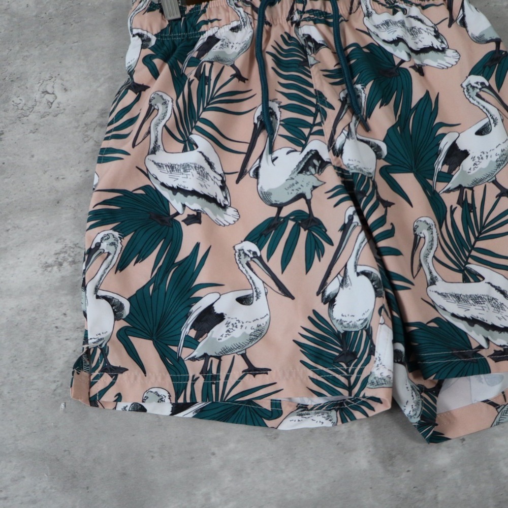 George Pelican Print Swim Trunks S 28-30 Pink Tropical Beach Shorts - Picture 2 of 8